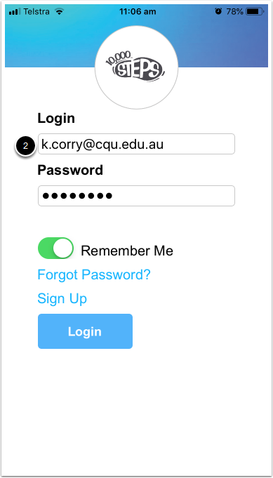 Logging into app Step 2