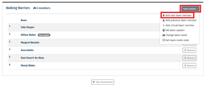 Team Captain - Team Actions - Add member